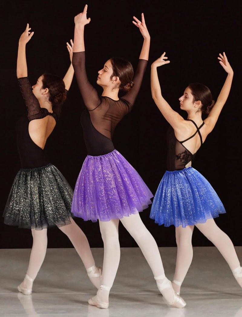 VEKDA 3 Layers Tutus for Women Adult, Classic Elastic Tulle Tutu Skirts Gold Silver Foil Printed Tutu for Party Running - Image 4